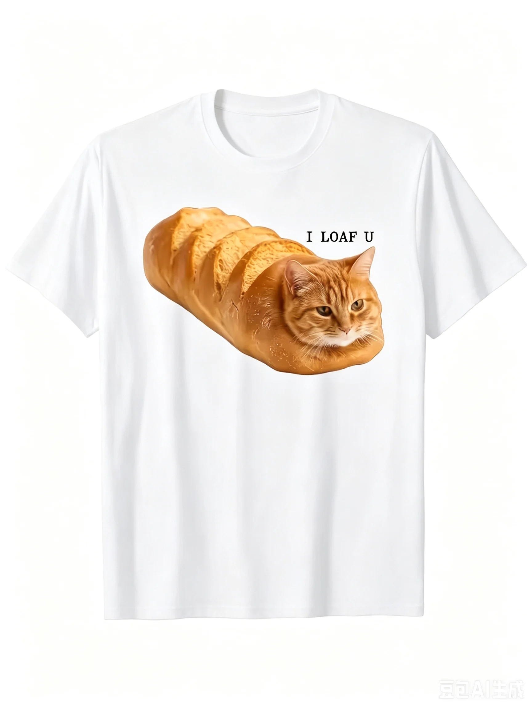 Funny Letter Bread Cat Graphic T-Shirt Men Women Casual Crew Neck Short Sleeve Top Cute Orange Cat Humorous Design Daily Wear