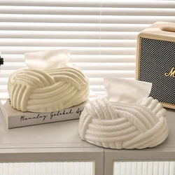 French Retro Knot Ceramic Tissue Box High-end Napkin Paper Holder Stripe Light Luxury Living Room Coffee Table Home Decorations