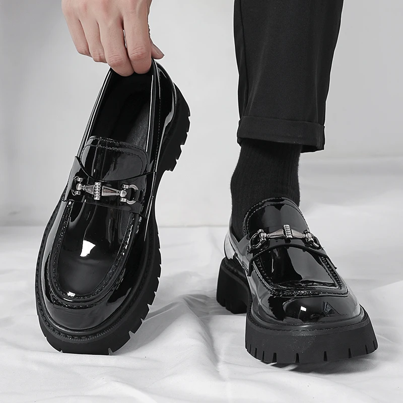 

Fashion Metal Buckle Loafers Business Casual Shoes Men's Thick Bottom Leather Driving England Officially Walk Outdoor Moccasins