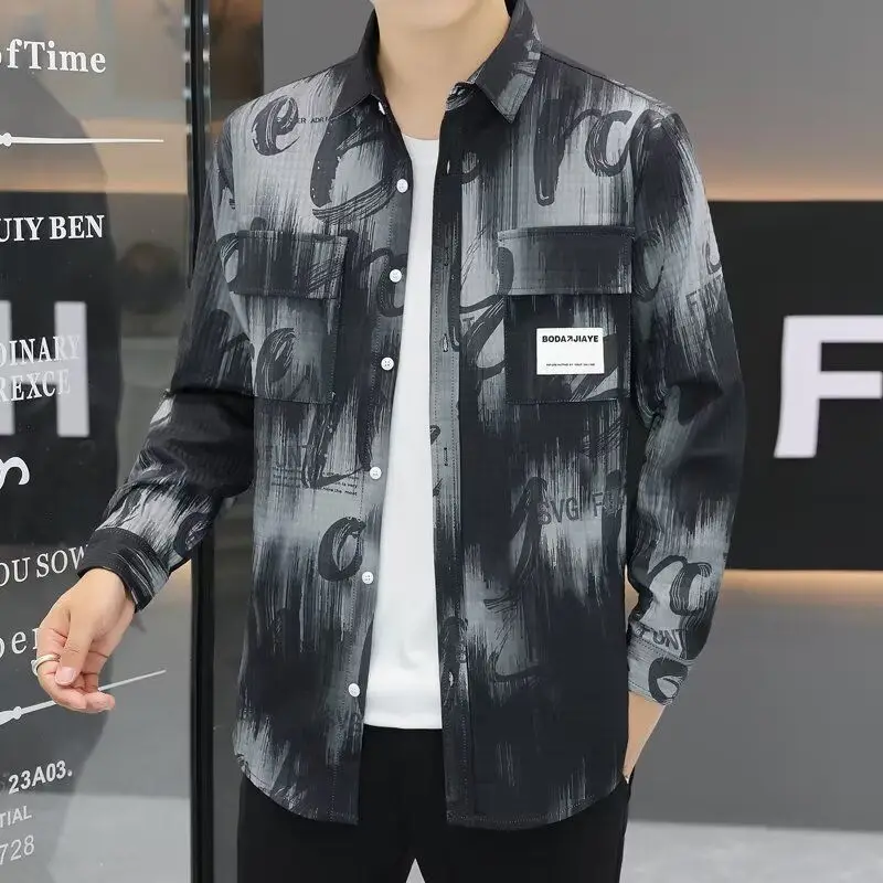 

Loose Casual Men's Shirt New Style Autumn Fashion Outerwear Standard Fit Long Sleeve Pure Color Collared Open Cardigan