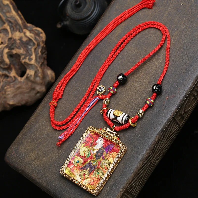 

Мгновенный успех: Цепочка для свитера в стиле Тханка, ручной работы, из красной веревки, с пятью благословениями