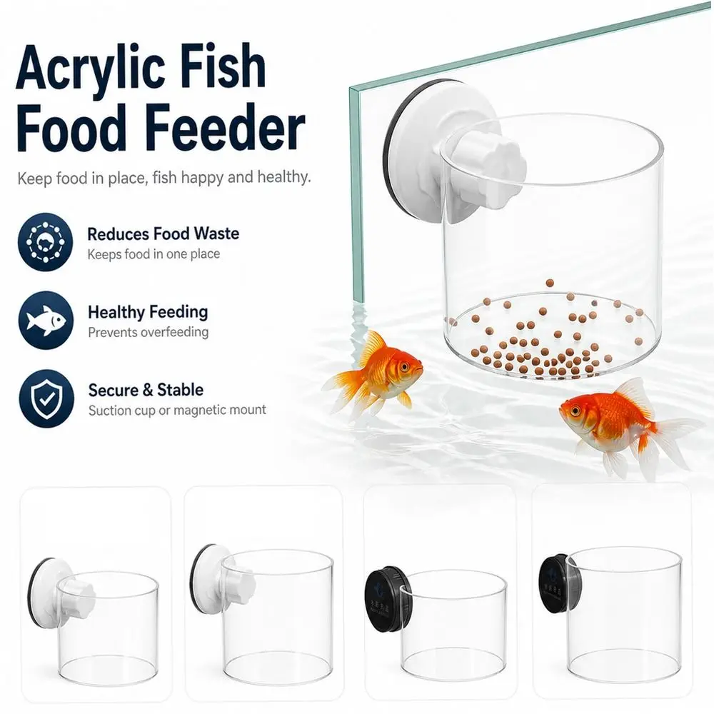 Suction Cups Fish Tank Feeder Acrylic Magnetic Mount Floating Fish Feeder Wall-Mounted Food Containment Aquarium Feeding Ring