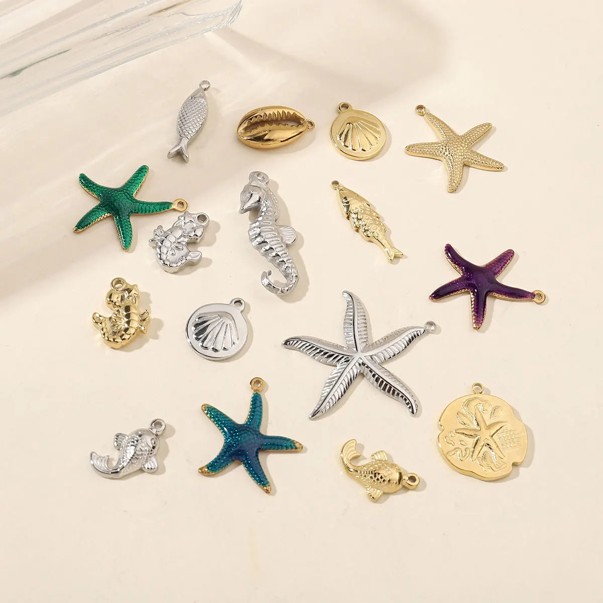 3pcs/Lot Stainless Steel Mirror Polish Lobster Starfish Seahorse Charms For Necklace Bracelet Making DIY Accessories