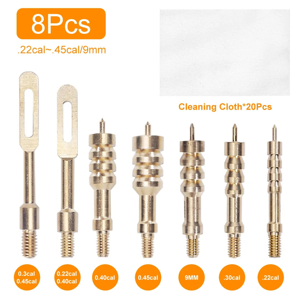 8Pcs Tactical Gun Cleaning Kit Pistol Cleaning Jag Brush Kit for .22cal-.45cal Solid Brass Spear Pointed Jags Gun Cleaning Patch