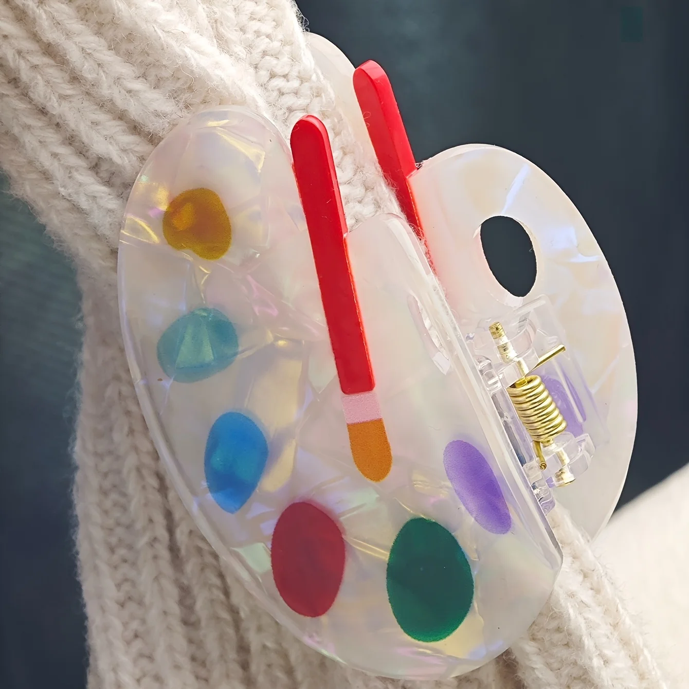 Fröhliche Haarspangen in verschiedenen Farben, Haarspangen aus Acetatfaser, künstlerische Haarspangen im Stil eines Malers, Haaraccessoires für Lehrer. – Detail 3
