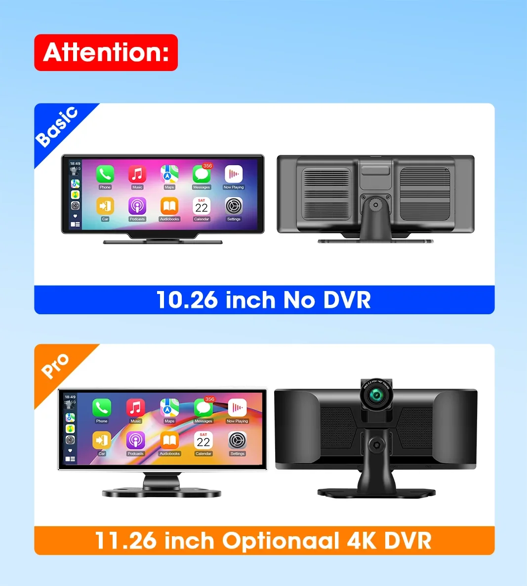 Srnubi 10,26/11,26" Auto Carplay Android Auto DVR 4K Kamera Android Auto Dashcam Fahrvideo-Rekorder GPS-Navigation Armaturenbrett – Detail 1
