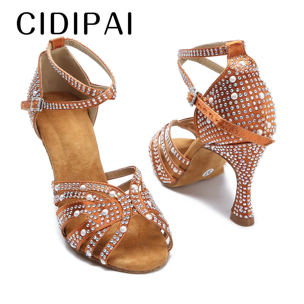 CIDIPAI, zapatos de baile latino con perlas para mujer, zapatos de baile de salón Salsa Rumba, zapatos de fiesta de suela roja, zapatos de boda con diamantes de imitación para mujer