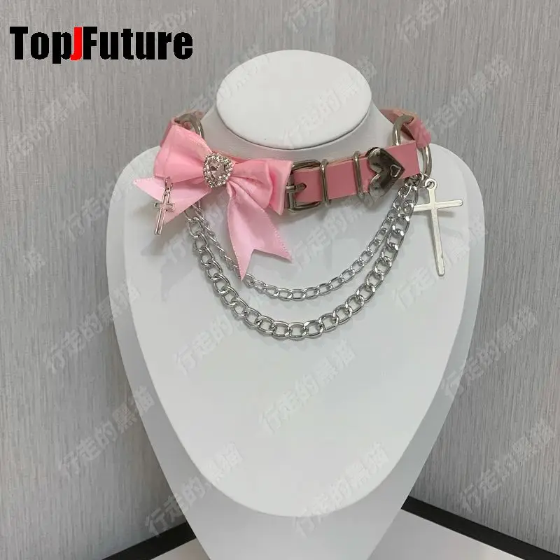 Women Men Harajuku Gothic Lolita Cosplay Punk layer necklace Y2K Girl Colla bow cross chain leather button choker spider chokers