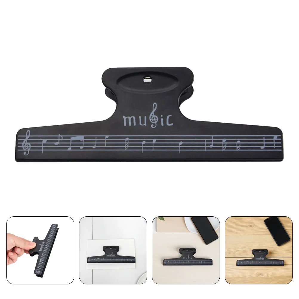 

5pcs Sheet Music Clip Book Clamp Page Holder Music Note Design Portable ABS Plastic Document Notes Black