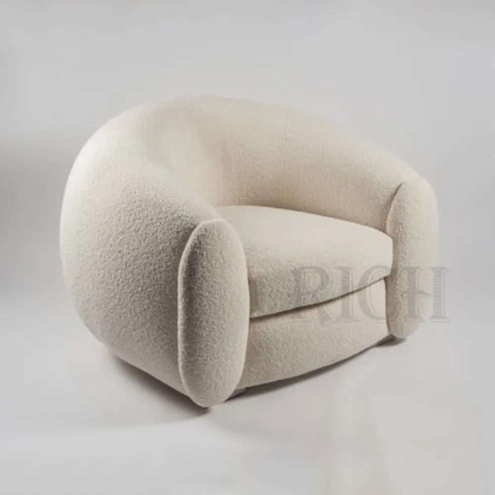 bouclette wool boucle sofa chair teddy sherpa modern faux shearling arm chair whitefake sheep skin boucle  chair