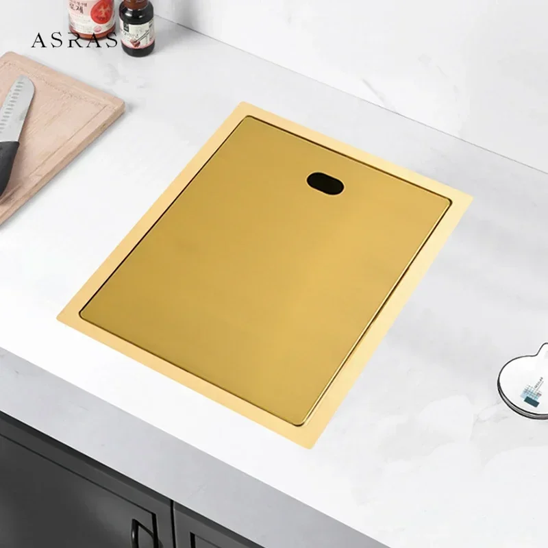 Nanometer Gold 304 Stainless Steel Handmade kitchen Bar Counter Sink Cover hidden Single Kitchen Small Size Sink