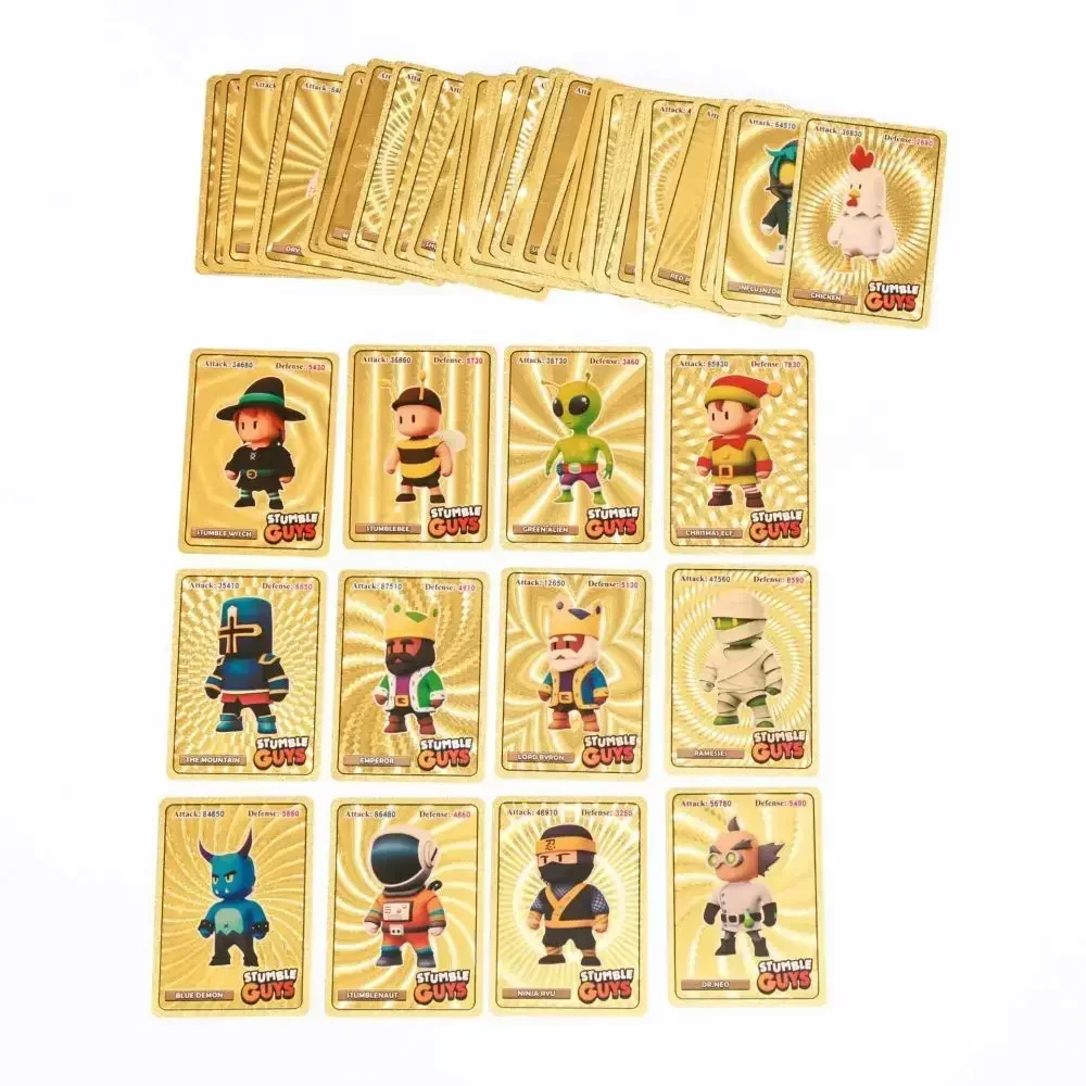 55Pcs/Set Stumble Guys Cards Anime Board Game Gold Silver Foil Shiny Collection Flash Figure Trading Card Birthday Xmas Kid Gift