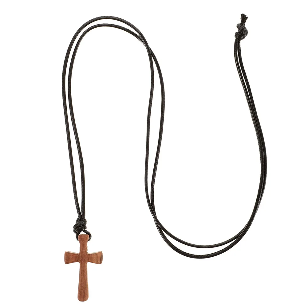 

Wooden Cross Pendant Car Decor Brown Scapular Mens Necklace Bead Men Stone Bracelet Wood Jewelry Home Rearview Mirror Hanging