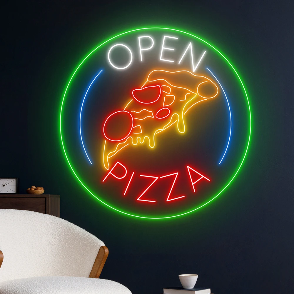 Pizza Open Neon Light Sign Custom Italian Food Room Wall Decor Restaurant Pizza Shop Hanging Led Neon Lights Business Decoration