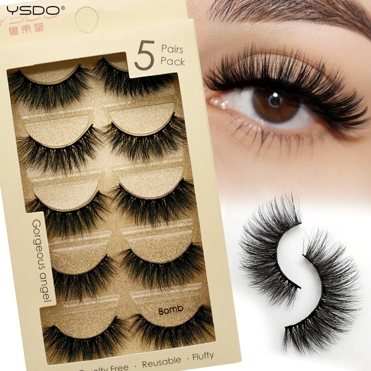 YSDO 3/5 pares de pestañas postizas de visón 3D, pestañas postizas espectaculares de volumen grueso con alas para pestañas de maquillaje naturales de aspecto mejorado