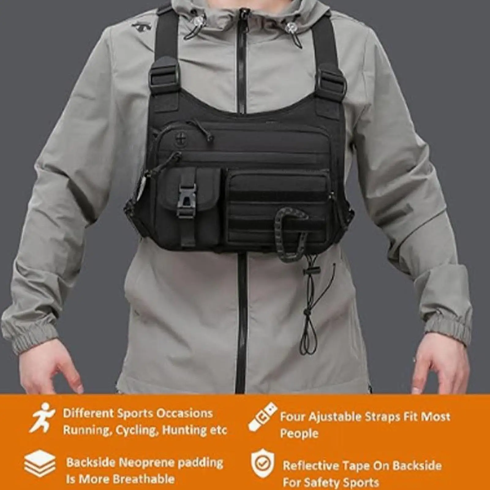 

Men Women Chest Rig Bag Front Pack Pouch for Hiking Picnic Outdoor Sports