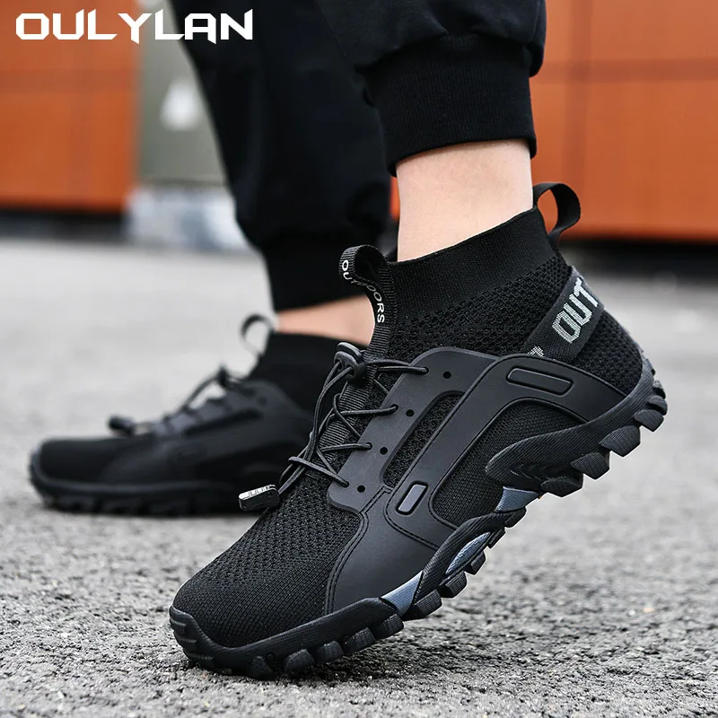 Men Breathable Water Sneakers High Top Climbing Footwear Quick Dry Shoes Slip On Hiking Upstream Wading Shoes Non-slip Mesh