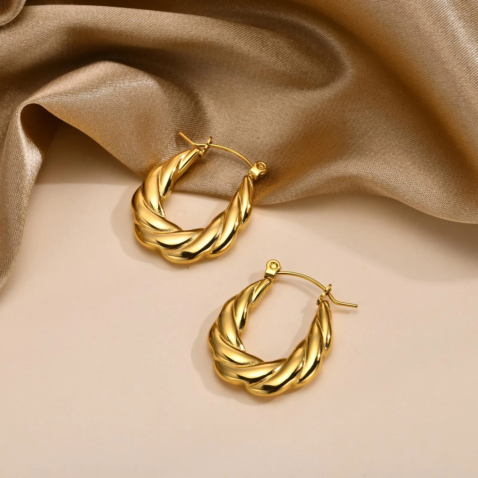 Metal Braided Hoop Huggies Earring, Chunky Twist Earring for Women, Stainless Steel Jewelry image 5