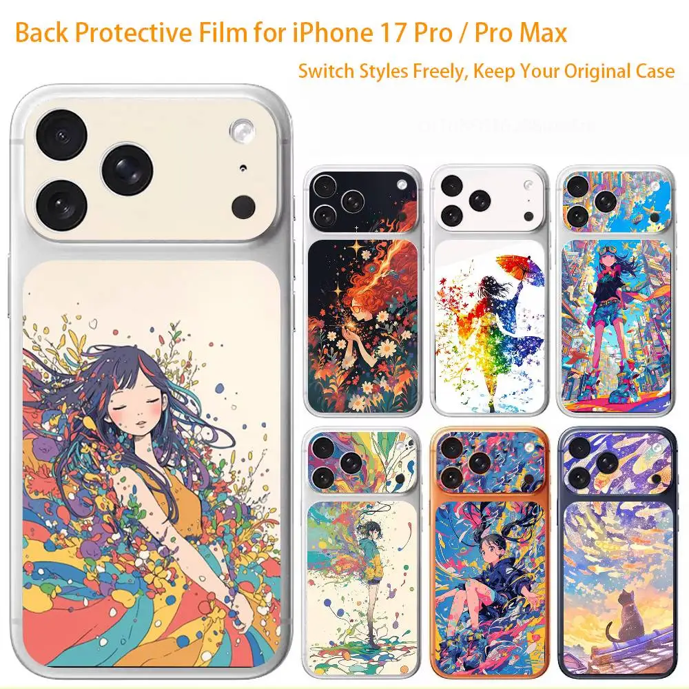 

Flowing Color Healing Anime Art Case Premium Skin Wrap for iPhone 17 Pro/Max, Back Frame Camera Protective Decal (Not Case)