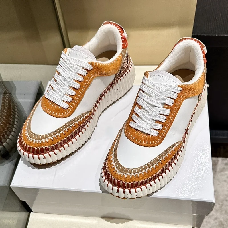 حذاء كاجوال نسائي عالي الجودة على الطراز الكوري متعدد الاستخدامات مخيط يدويًا، مصنوع من قماش ألياف البقر، قمة شعبية 25091304 #5