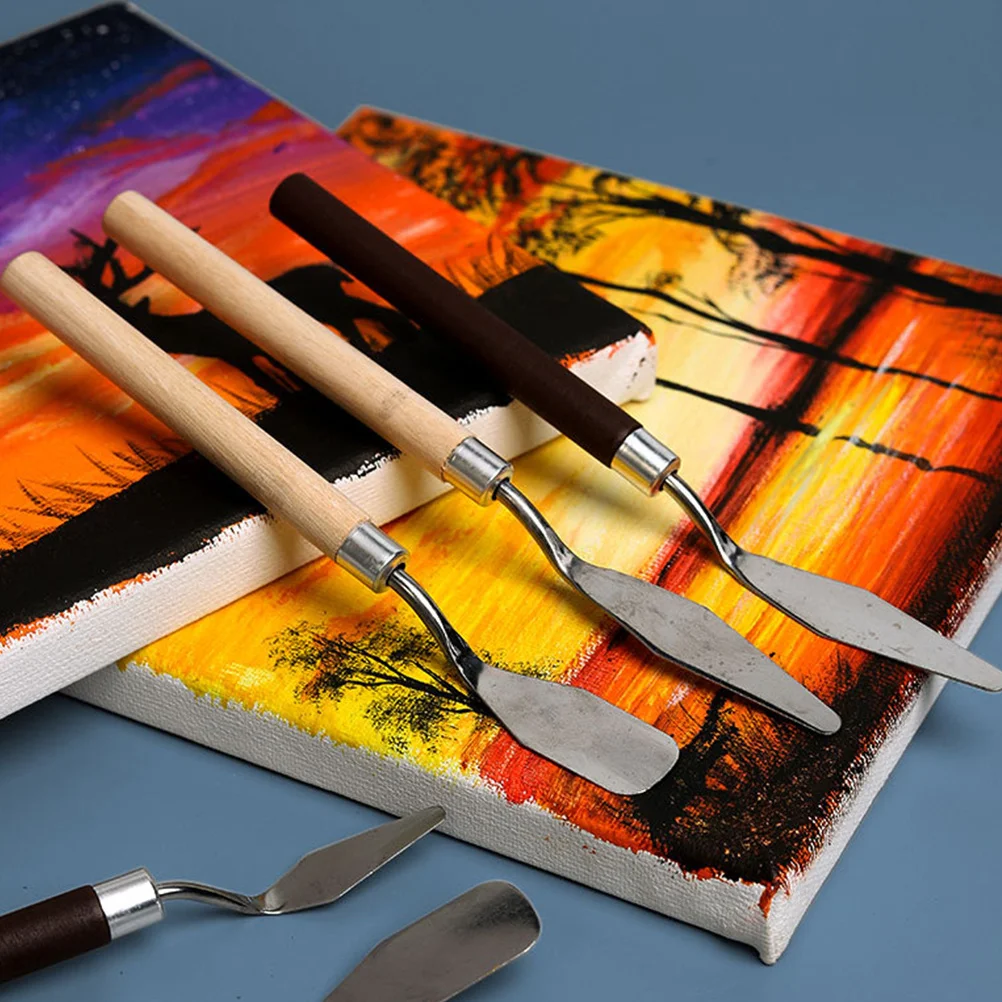 

5Pcs Art Painting Knives Set Stainless Steel Oil Acrylic Color Mixing Tools Multi-Purpose Usage Comfortable Wooden Handle