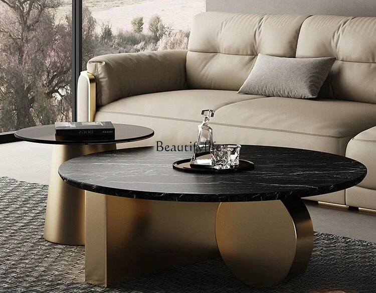 

ls 27Light luxury modern simple small marble glass prototype coffee table table combination stainless steel
