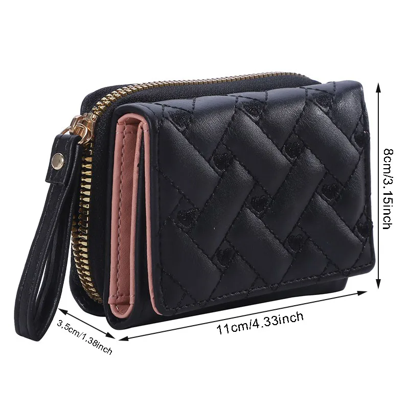 Love Embroidered Wallet Women's Short Zero Wallet Women's Triple Fold Bag Multi Card Large Capacity Versatile Fashion Wallet