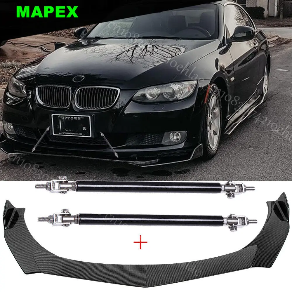 For 3-Series 328i E92 E93 Carbon Fiber Front Bumper Lip Splitter Spoiler + Strut Rod