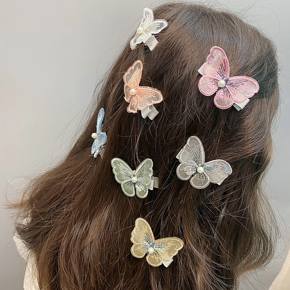 

10pcs Butterfly Hair Clips Fabric Accessories Big Alligator Teeth Hairpins Pearl Birthday Party Fashion Home Decor