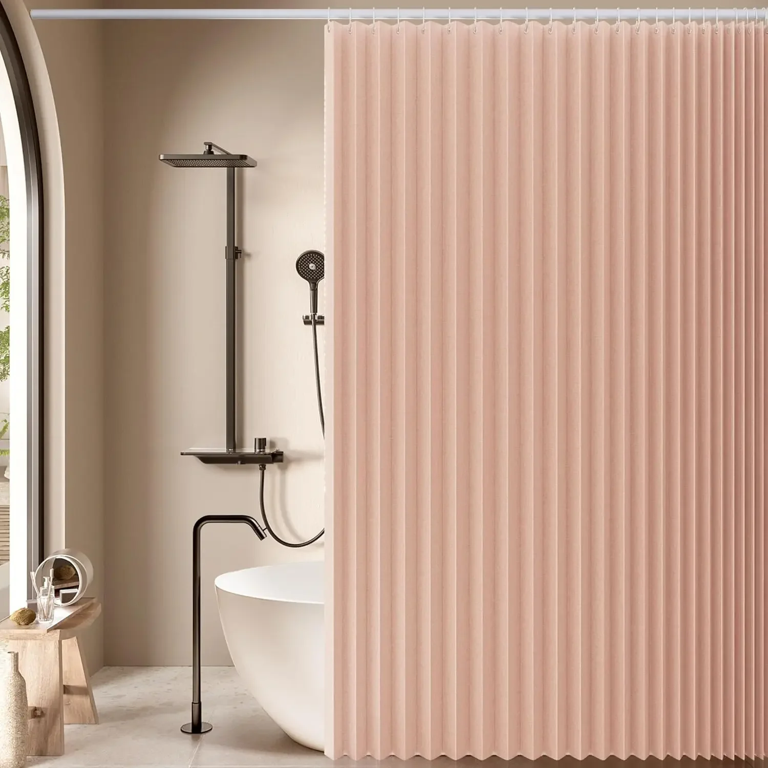 ستارة دش مغناطيسية قابلة للطي، تصميم مقاوم للماء وموفر للمساحة مع خطافات، قماش سميك بـ 6 ألوان لديكور الحمام الحديث #2