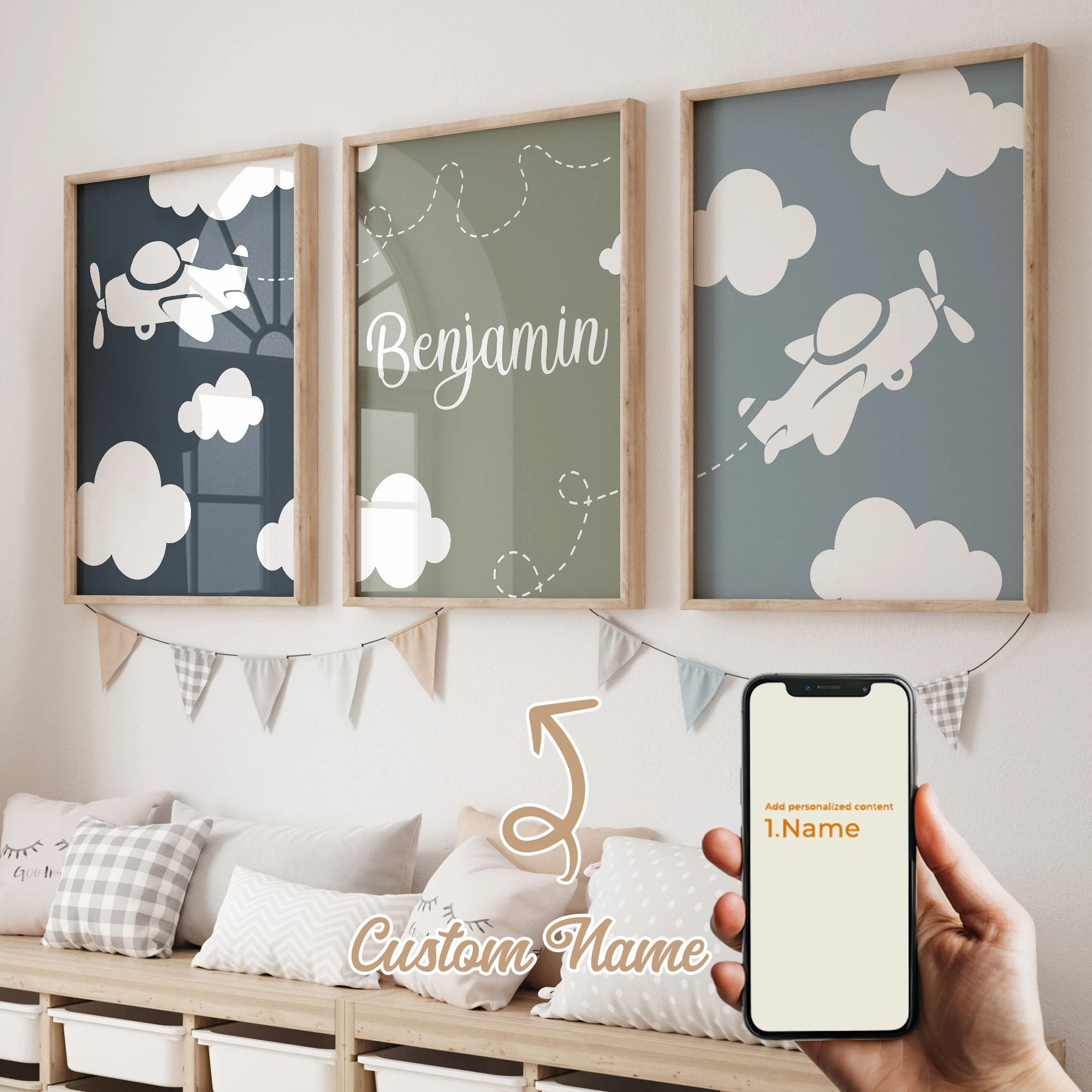 

3pcs Personalized Custom Name Cartoon Spaceship Wall Art Print Picture Canvas Poster Painting For Living Room Home Decor