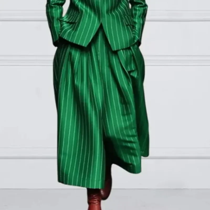 UOOZEE Office Lady Formal Business 2 Piece Sets Striped Long Sleeves Notched Collar Blazer & High Waisted Wide Leg Pants Suits view 5