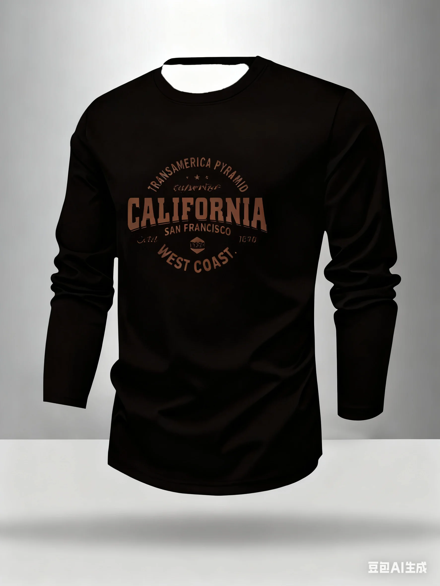 2026 الرجال الأساسية عادية اليومية تنوعا الرياضة فضفاضة تناسب كاليفورنيا الساحل الغربي مطبوعة الجولة الرقبة طويلة الأكمام تي شيرت #3