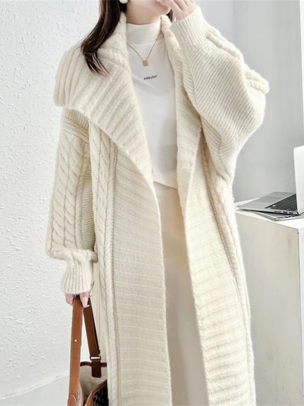 Vintage Women\'s Sweater Knitted Cardigan 2024 Fall Pants Long Sleeve Lapel Thick Loose Street Can Wear Ladies Coat