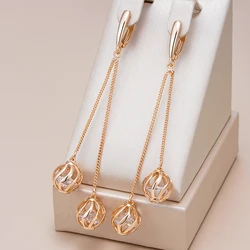 Kinel Hot Trend Long Tassel Dangle Earrings For Women Fashion 585 Rose Gold Color Natural Zircon Fine Daily Jewelry Crystal Gift