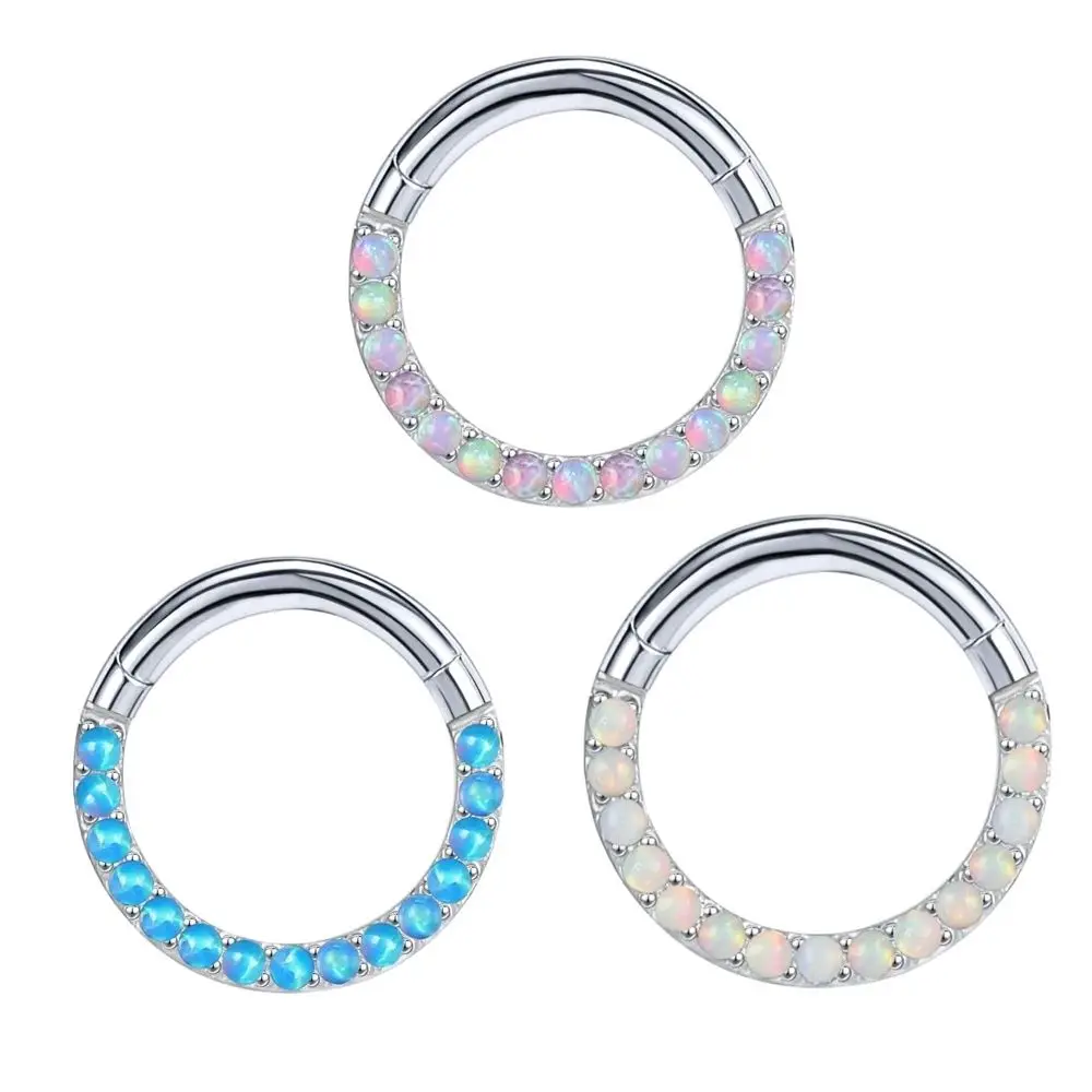 New Titanium 8-10mm Opal Hinged Segment Clicker Ear Cartilage Earrings Helix Lip Piercing Body Jewelry Septum Piercing Nose Ring
