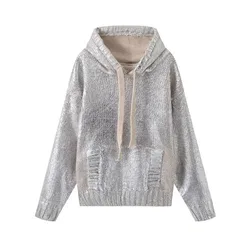 Fashion Hooded Sweaters for Women  Autumn Winter Causal Long Sleeve Knit Pullover Elegant Office Ladies Loose Jumpers