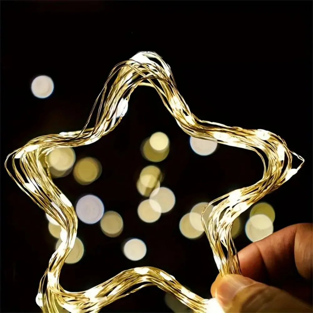 1PC 5M50LED/10M100LED Waterproof Battery Box Copper Wire Light String with 8 Remote Lighting Modes,Used for Party Decoration