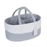 

Grey White Woven Storage Bag Handcrafted Natural Fiber Basket with Rope for Blanket Toy Organization Neutral Color Home Decor