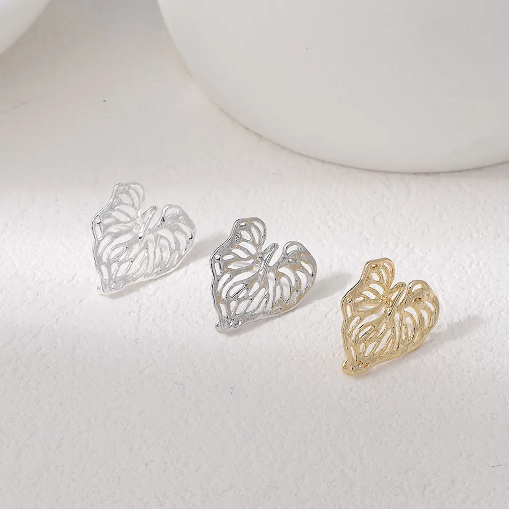 4PCS Dainty Hollowed Leaf Charms Ear Studs เครื่องประดับทําต่างหู Eardrop DIY ทองเหลือง 14k Gold Plated อุปกรณ์เสริม 20 มม.