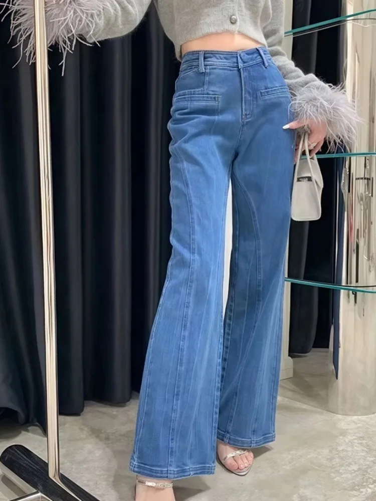 Lâche Bf paresseux Sle taille haute jambe large jean droit noeud Denim pantalon décontracté pantalon évasé pour les jeunes femmes