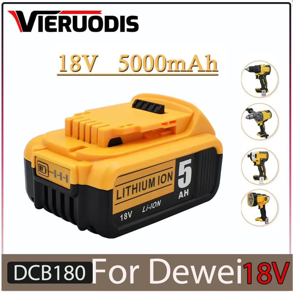 

100% Compatible For DeWalt 18V/20V 5000mAh Rechargeable Power Tools Battery with LED Li-ion Replacement DCB205 DCB204-2 DCB206