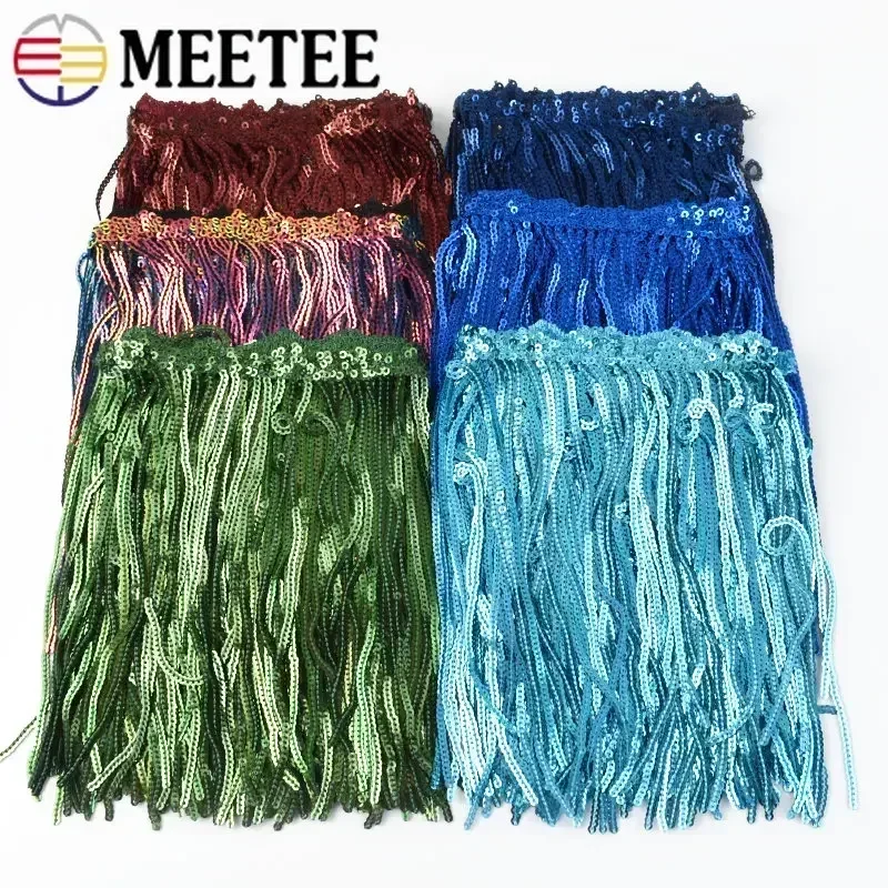 1/2/4Yards Meetee 17cm Laser Sequins Tassel Lace Trim Glitter Fringe Ribbon for Show Clothes Dress DIY Crafts Sewing Accessories