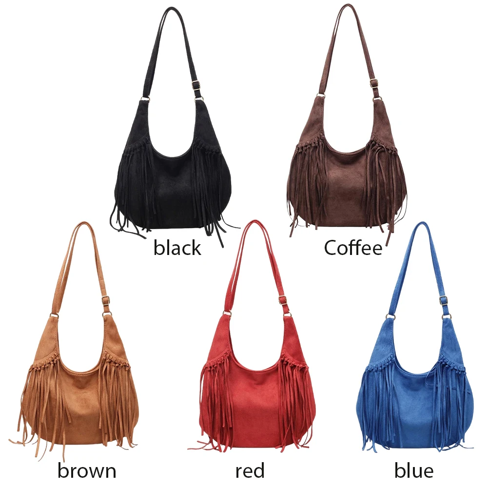 

Женская сумка-тоут из искусственной замши с кисточками, большая вместительная сумка на плечо, сумка с регулируемым ремешком для пригородных поездок