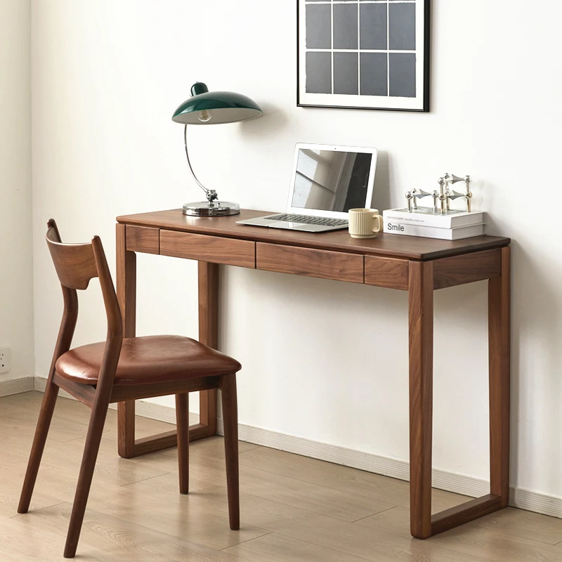 

North American black walnut narrow solid wood desk home study writing desk makeup wall long table