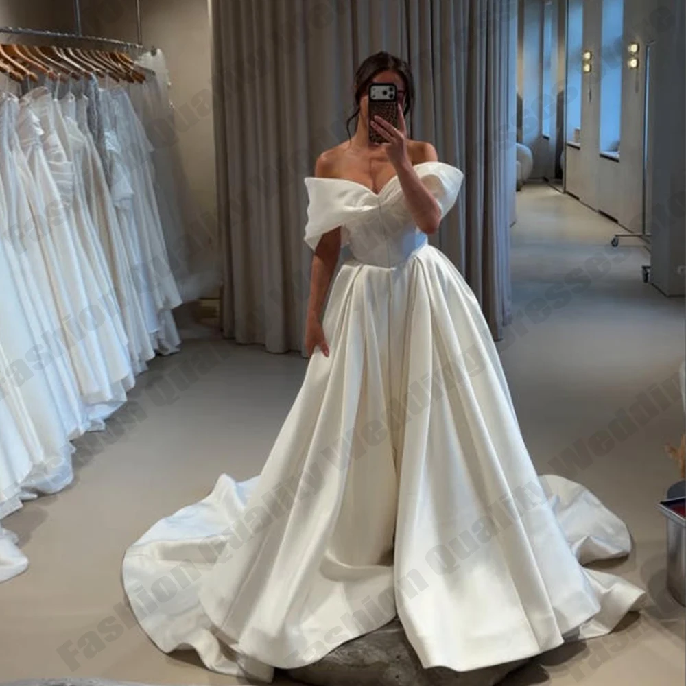 2026 Ivory Satin Bridal Gowns Simple Women's A-line Princess Wedding Dress Formal Beach Party Bride Dresses Customized vestido n