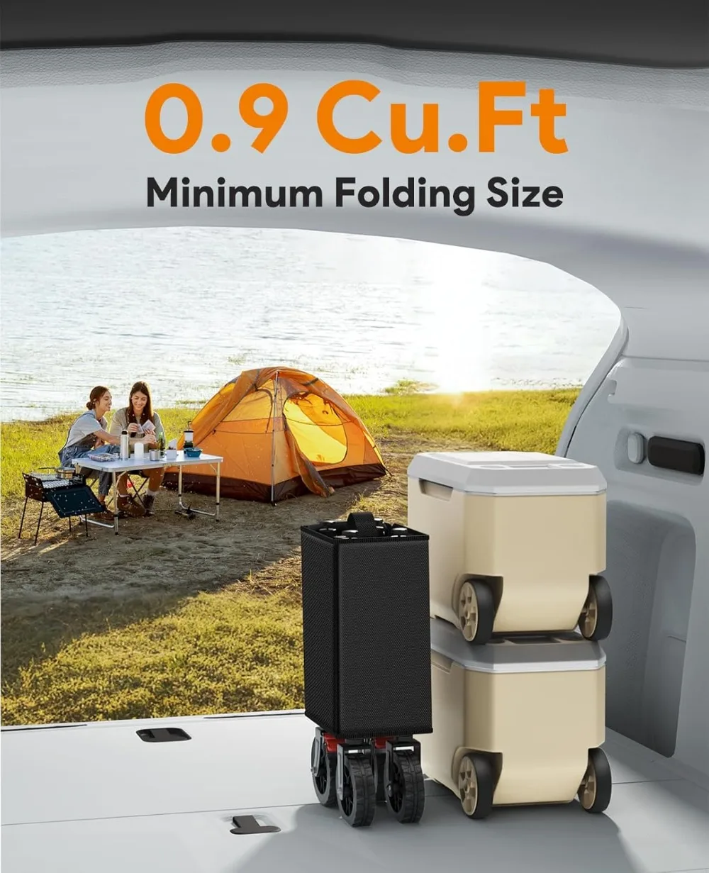 Wózek składany o udźwigu 150 kg, koła terenowe z hamulcami do kempingu, zakupów i sportów