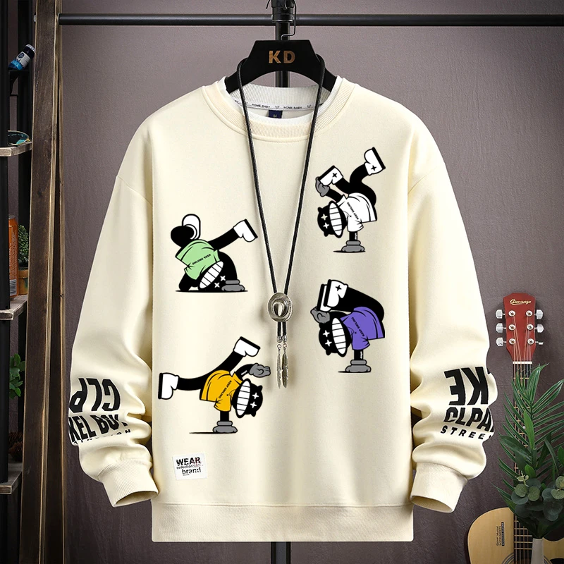 S-5XL masculino hip hop sweatshirts casual o pescoço harajuku cáqui topo na moda dos desenhos animados impresso manga longa camiseta moda roupas mascu