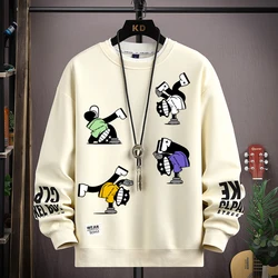 S-5XL Men Hip Hop Sweatshirts Casual O Neck Harajuku Khaki Top Trendy Cartoon Printed Long Sleeve T-shirt Fashion Men's Clothing
