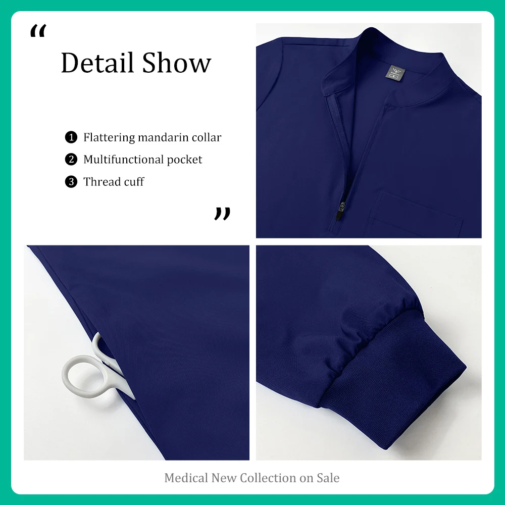 Zipper Nurse Uniform Medical Scrub Working Clothes Dental Assistant Nursing Suits Beauty Salon Workwear Pet Hospital Surgery Set